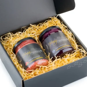Honig Geschenkset mit Himbeere und Heidelbeere in Blütenhonig
